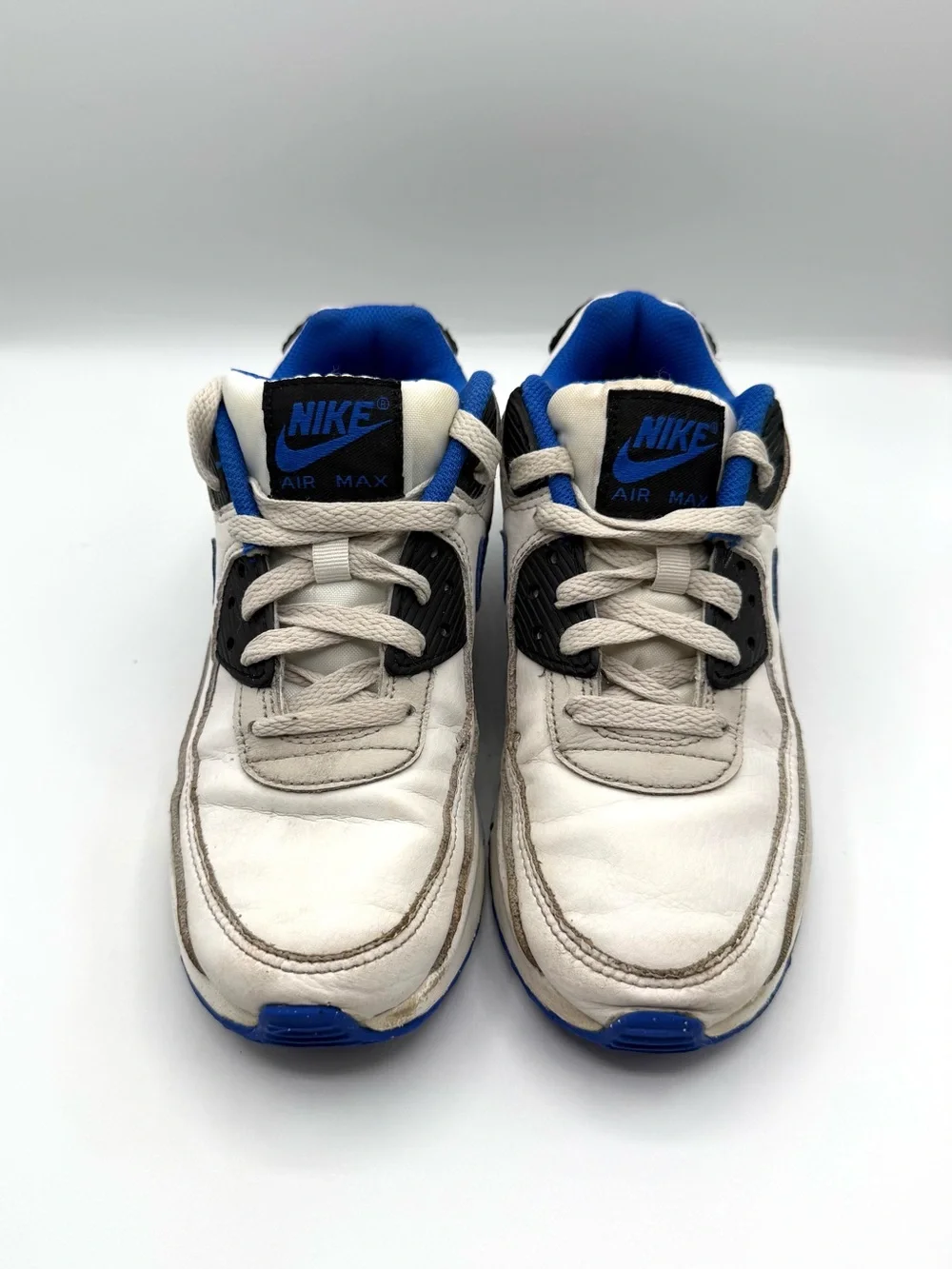 Nike Air Max 90 Leather GS White Racer Blue Light Bone Size 3.5Y Kid/Youth